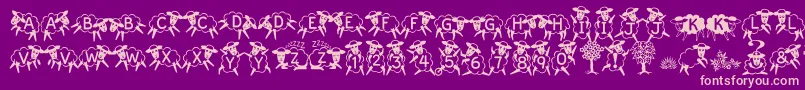 KingthingsSheepishly-fontti – vaaleanpunaiset fontit violetilla taustalla