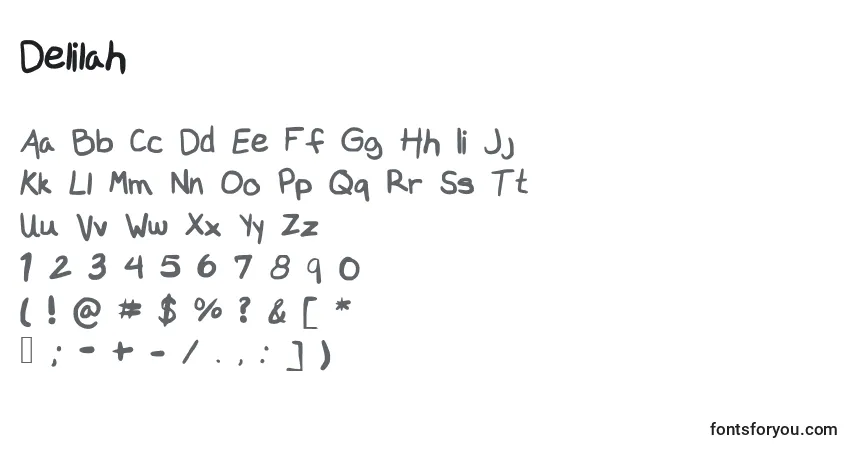 A fonte Delilah – alfabeto, números, caracteres especiais