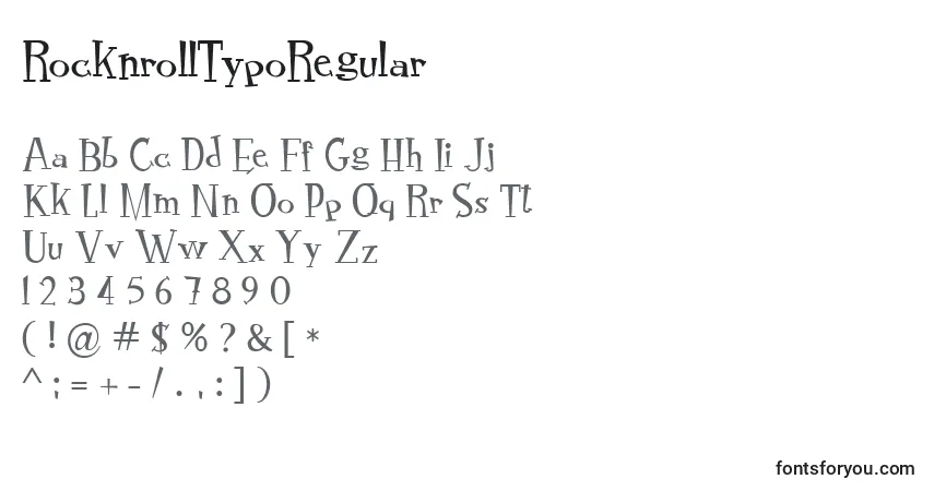 Schriftart RocknrollTypoRegular – Alphabet, Zahlen, spezielle Symbole