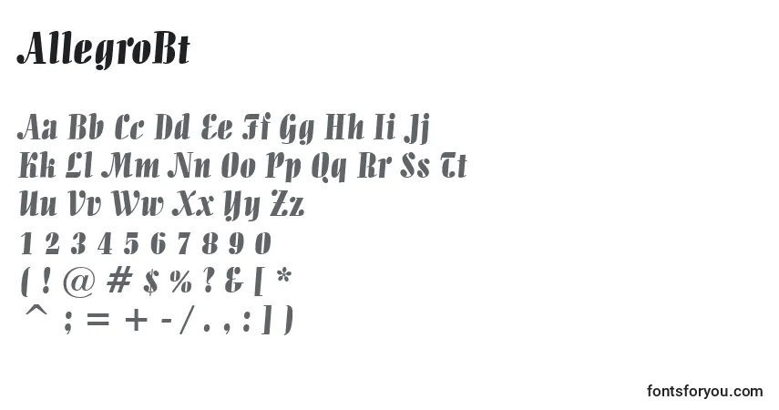 Шрифт AllegroBt – алфавит, цифры, специальные символы