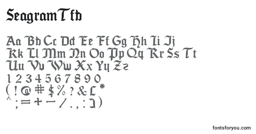 Czcionka SeagramTfb – alfabet, cyfry, specjalne znaki
