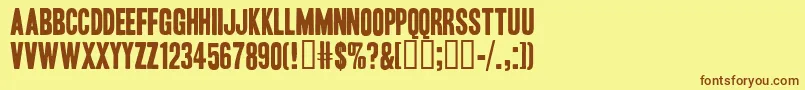 フォントHeadlineOneHplhs – 茶色の文字が黄色の背景にあります。