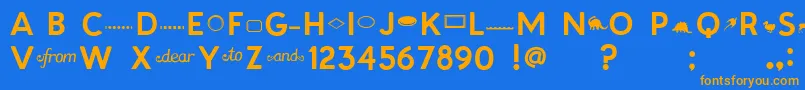 Patagoniab-Schriftart – Orangefarbene Schriften auf blauem Hintergrund
