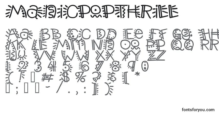 Schriftart Manicpopthrill – Alphabet, Zahlen, spezielle Symbole