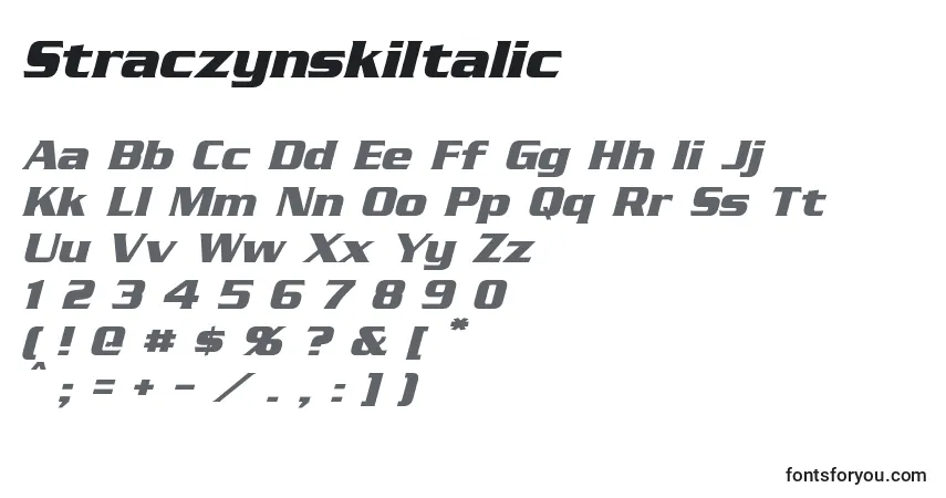 A fonte StraczynskiItalic – alfabeto, números, caracteres especiais