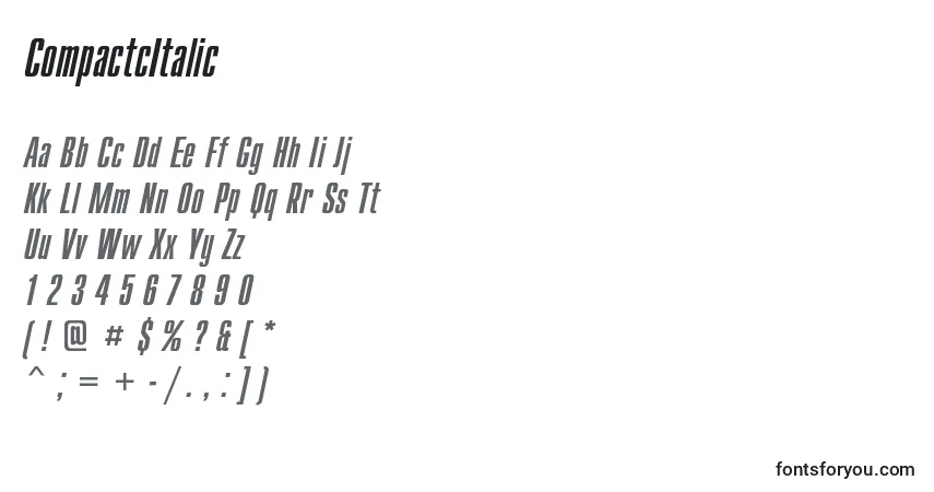 CompactcItalic-fontti – aakkoset, numerot, erikoismerkit
