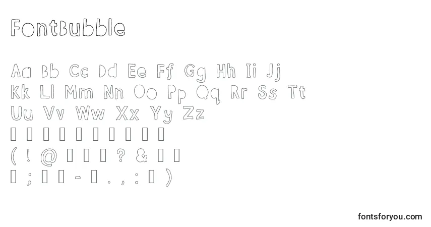 Czcionka FontBubble – alfabet, cyfry, specjalne znaki