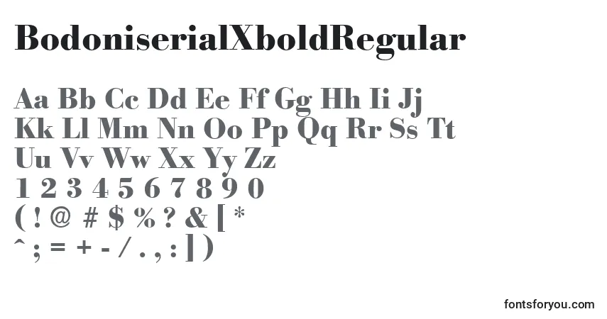 A fonte BodoniserialXboldRegular – alfabeto, números, caracteres especiais