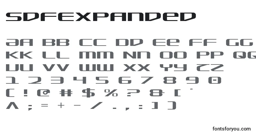 Czcionka SdfExpanded – alfabet, cyfry, specjalne znaki