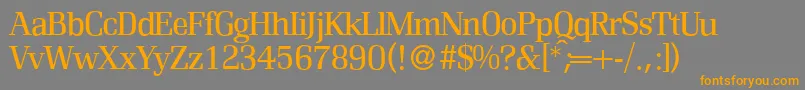 フォントR690RomanRegular – オレンジの文字は灰色の背景にあります。