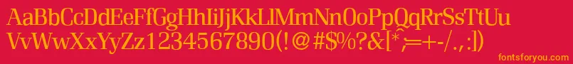 R690RomanRegular-Schriftart – Orangefarbene Schriften auf rotem Hintergrund
