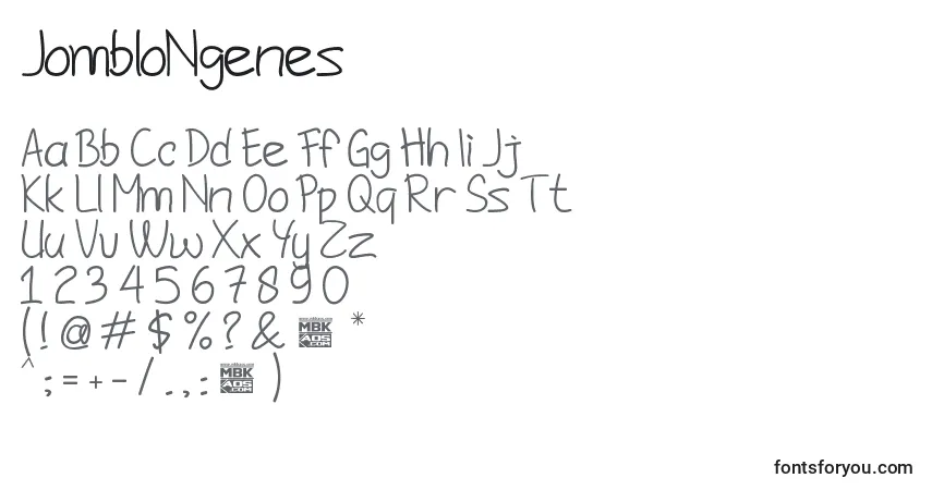 A fonte JombloNgenes – alfabeto, números, caracteres especiais