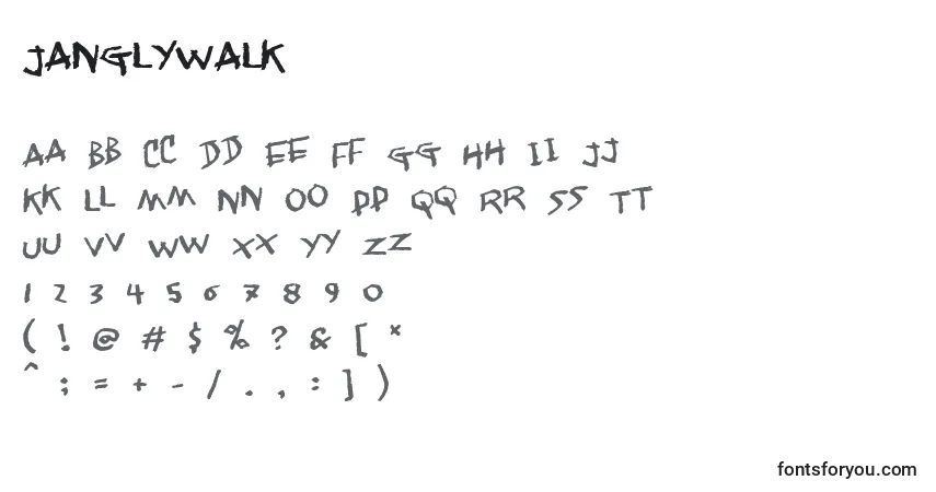 Czcionka Janglywalk – alfabet, cyfry, specjalne znaki
