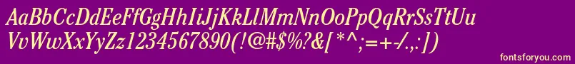 Fonte CheltenhamstdBookcondit – fontes amarelas em um fundo roxo