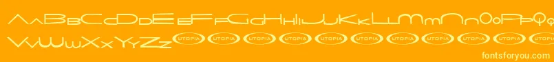 Themams-Schriftart – Gelbe Schriften auf orangefarbenem Hintergrund