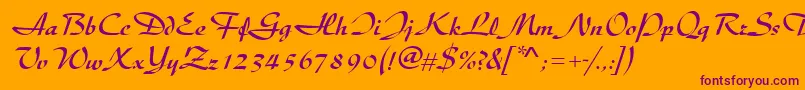 Diskusdmed-fontti – violetit fontit oranssilla taustalla