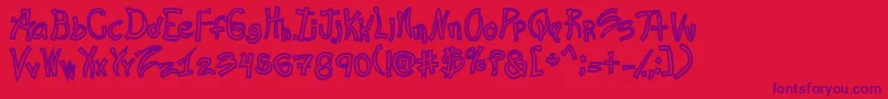 Czcionka RasHandHollow – fioletowe czcionki na czerwonym tle
