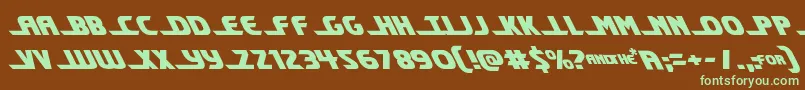 フォントShiningheraldleft – 緑色の文字が茶色の背景にあります。