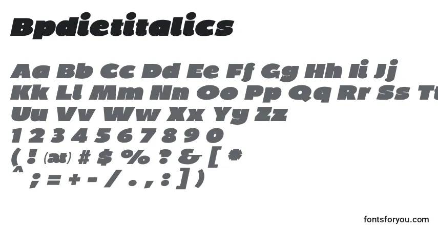 Fuente Bpdietitalics - alfabeto, números, caracteres especiales