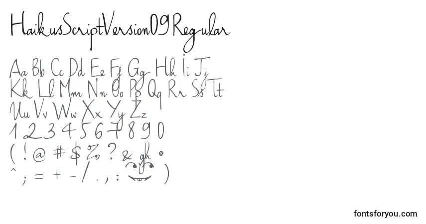 Czcionka HaikusScriptVersion09Regular – alfabet, cyfry, specjalne znaki