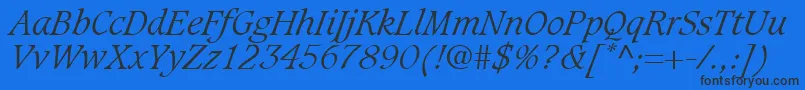 Fonte GrammateusLightSsiLightItalic – fontes pretas em um fundo azul