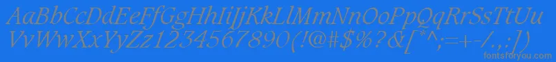 Fonte GrammateusLightSsiLightItalic – fontes cinzas em um fundo azul