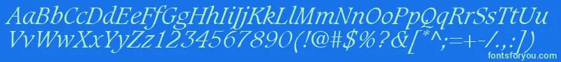 GrammateusLightSsiLightItalic Font – Green Fonts on Blue Background
