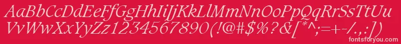 GrammateusLightSsiLightItalic-fontti – vaaleanpunaiset fontit punaisella taustalla