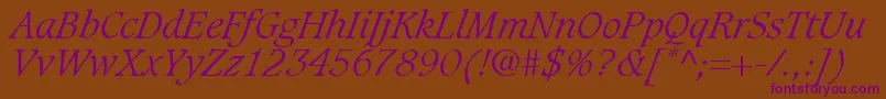 フォントGrammateusLightSsiLightItalic – 紫色のフォント、茶色の背景