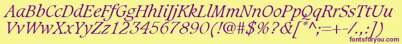 フォントGrammateusLightSsiLightItalic – 紫色のフォント、黄色の背景