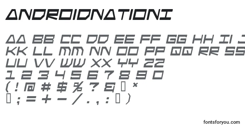 Schriftart AndroidnationI – Alphabet, Zahlen, spezielle Symbole
