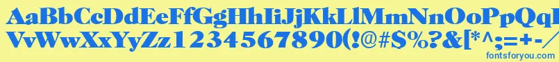 フォントBroadviewRegular – 青い文字が黄色の背景にあります。