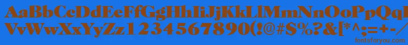 フォントBroadviewRegular – 茶色の文字が青い背景にあります。