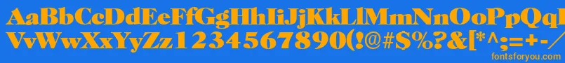 フォントBroadviewRegular – オレンジ色の文字が青い背景にあります。