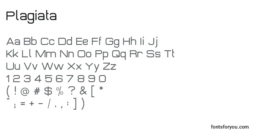 characters of plagiata font, letter of plagiata font, alphabet of  plagiata font