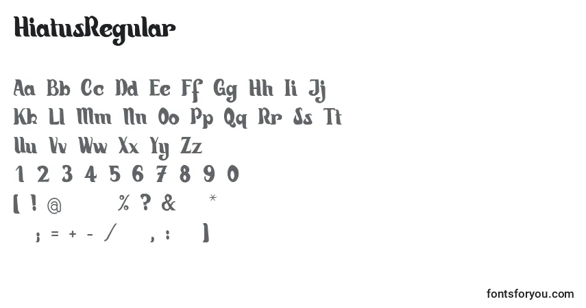 characters of hiatusregular font, letter of hiatusregular font, alphabet of  hiatusregular font