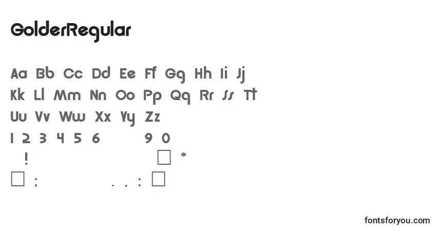 characters of golderregular font, letter of golderregular font, alphabet of  golderregular font
