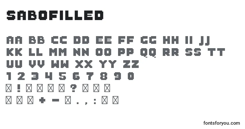 characters of sabofilled font, letter of sabofilled font, alphabet of  sabofilled font