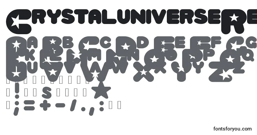 characters of crystaluniverseregular font, letter of crystaluniverseregular font, alphabet of  crystaluniverseregular font