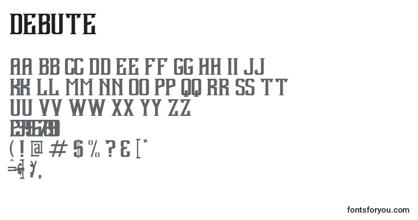 characters of debute font, letter of debute font, alphabet of  debute font