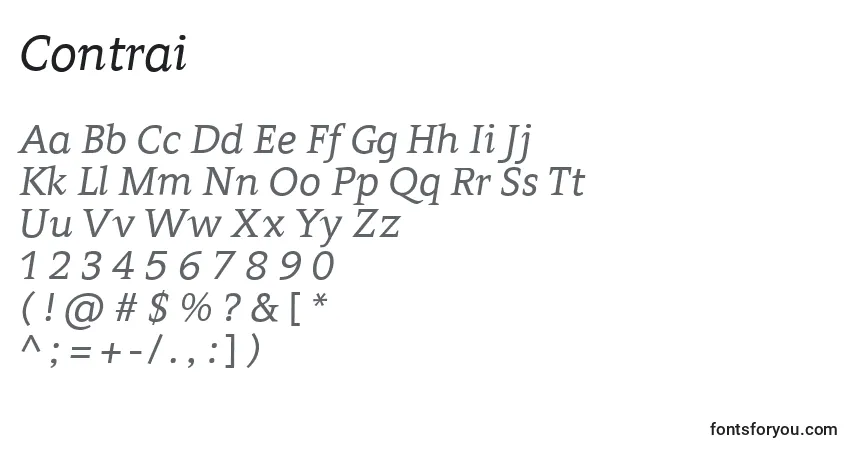 characters of contrai font, letter of contrai font, alphabet of  contrai font
