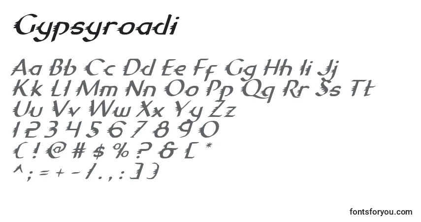 characters of gypsyroadi font, letter of gypsyroadi font, alphabet of  gypsyroadi font
