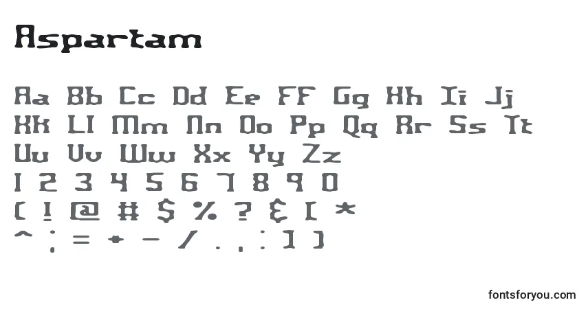 characters of aspartam font, letter of aspartam font, alphabet of  aspartam font