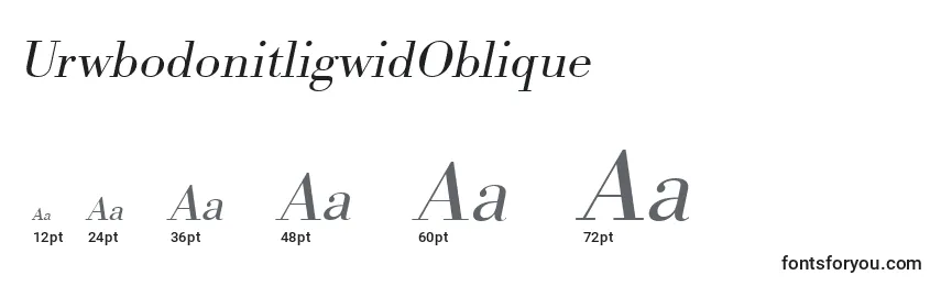 sizes of urwbodonitligwidoblique font, urwbodonitligwidoblique sizes