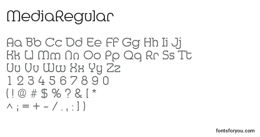 characters of mediaregular font, letter of mediaregular font, alphabet of  mediaregular font