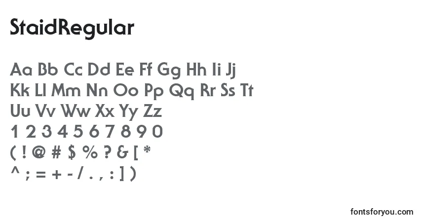 characters of staidregular font, letter of staidregular font, alphabet of  staidregular font