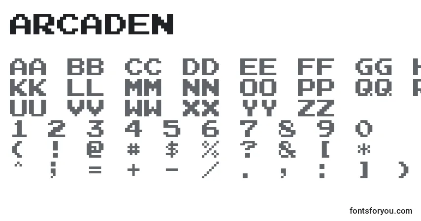 characters of arcaden font, letter of arcaden font, alphabet of  arcaden font