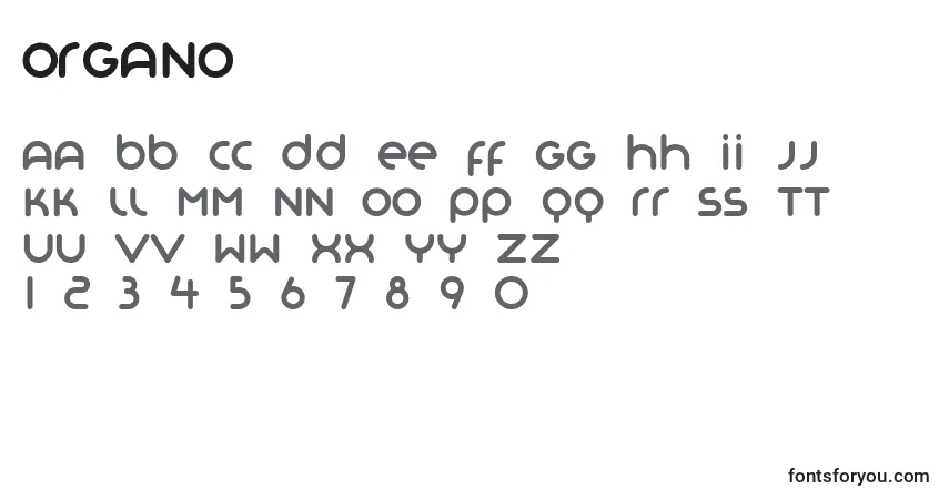 characters of organo font, letter of organo font, alphabet of  organo font
