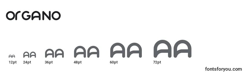 sizes of organo font, organo sizes