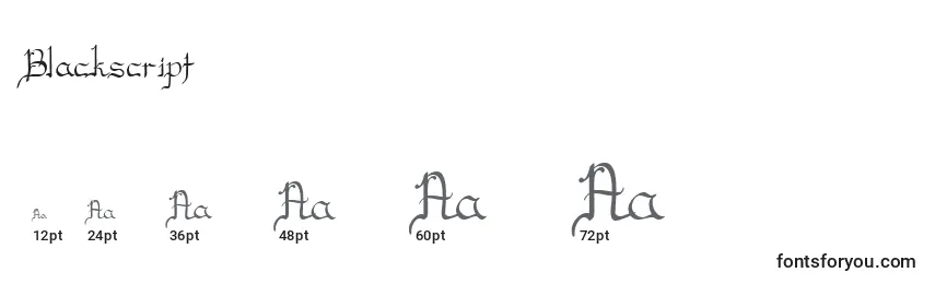 sizes of blackscript font, blackscript sizes
